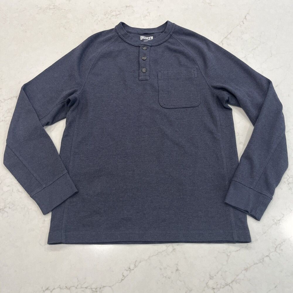 Duluth Trading Burly Thermal Standard Fit Henley Shirt Mens Medium Gray Ink EUC - Picture 1 of 8